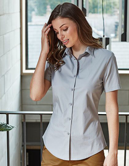 Women´s Stretch Fit Poplin Short Sleeve Cotton Shirt Premier Workwear PR346 - Odzież reklamowa